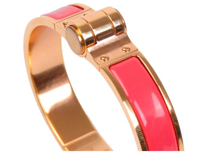 HERMÈS - Bracelet Hinge Hermès en Émail Corail (T0) Rose - vue 4