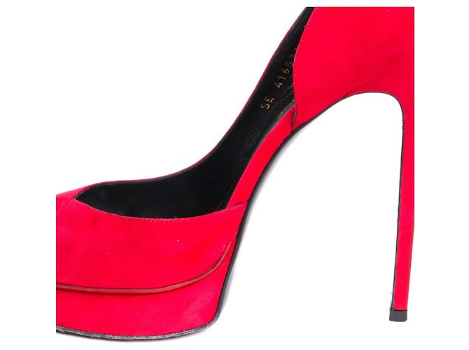 SAINT LAURENT - Décolleté in camoscio rosso Saint Laurent Kid Scamosciato (T39) - vista 3