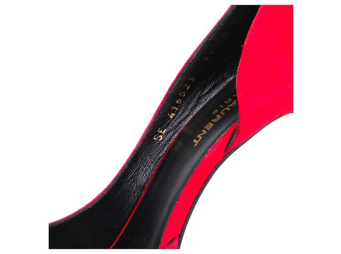 SAINT LAURENT - Décolleté in camoscio rosso Saint Laurent Kid Scamosciato (T39) - vista 5