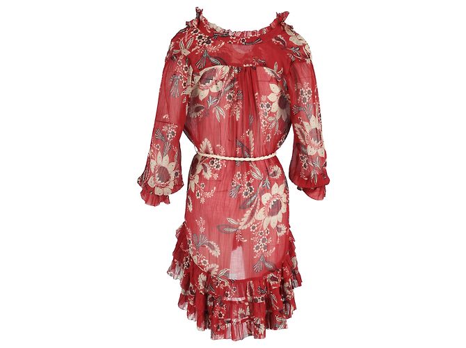 Zimmermann Mini-Rüschkleid mit floralem Druck aus rotem Polyester - Ansicht 3