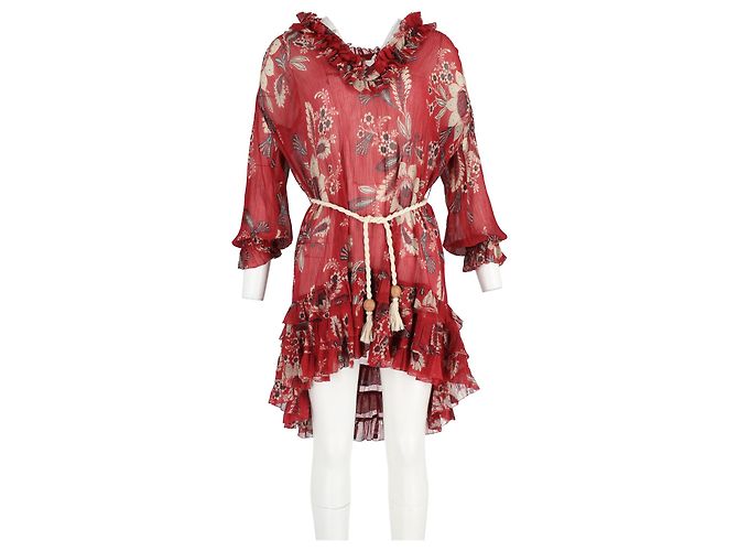 Zimmermann Mini-Rüschkleid mit floralem Druck aus rotem Polyester - Ansicht 4