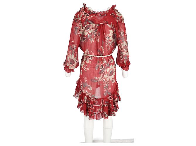 Zimmermann Mini-Rüschkleid mit floralem Druck aus rotem Polyester - Ansicht 6