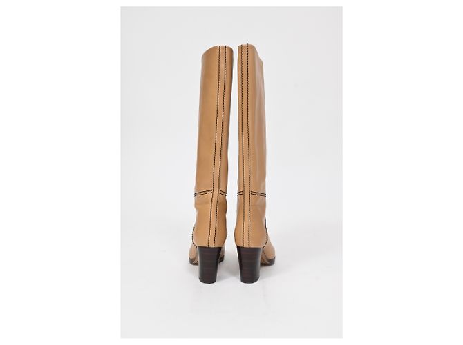 Chloé Knee-High Riding Heeled Boots in Brown Leather - view 10