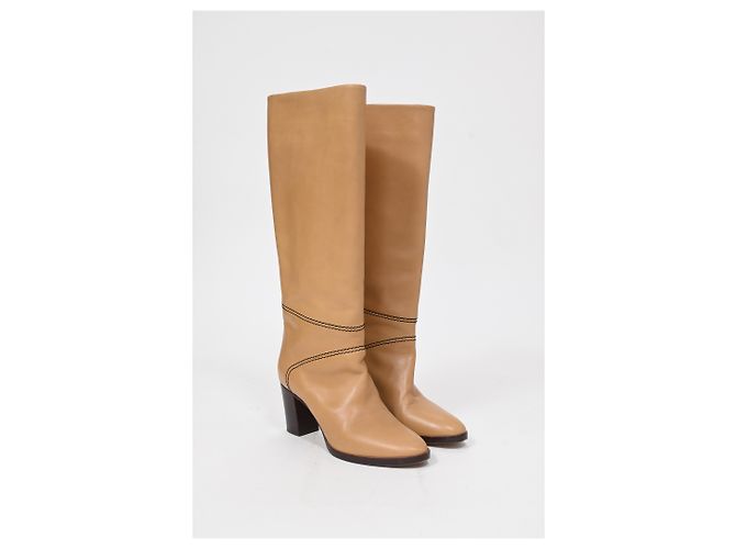 Chloé Knee-High Riding Heeled Boots in Brown Leather - view 11