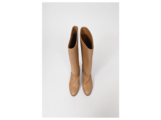 Chloé Knee-High Riding Heeled Boots in Brown Leather - view 12