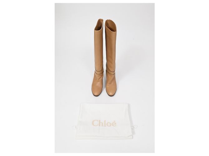 Chloé Knee-High Riding Heeled Boots in Brown Leather - view 14