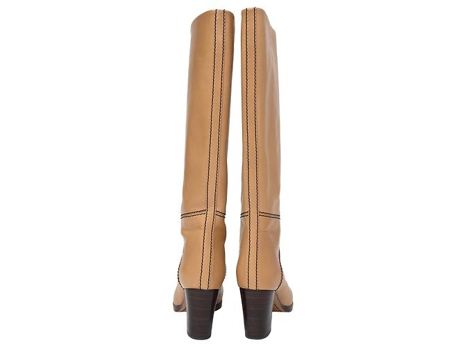 Chloé Knee-High Riding Heeled Boots in Brown Leather - view 3