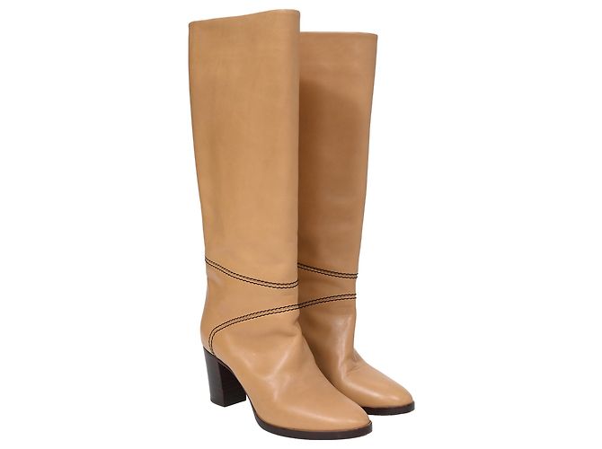 Chloé Knee-High Riding Heeled Boots in Brown Leather - view 4
