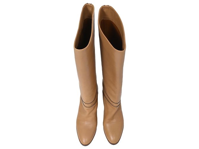 Chloé Knee-High Riding Heeled Boots in Brown Leather - view 5