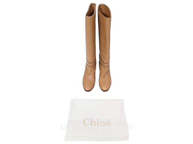 Chloé Knee-High Riding Heeled Boots in Brown Leather - view 7