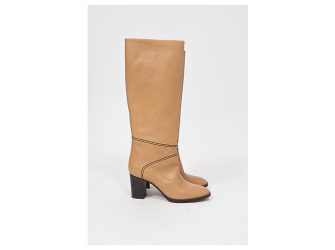 Chloé Knee-High Riding Heeled Boots in Brown Leather - view 8