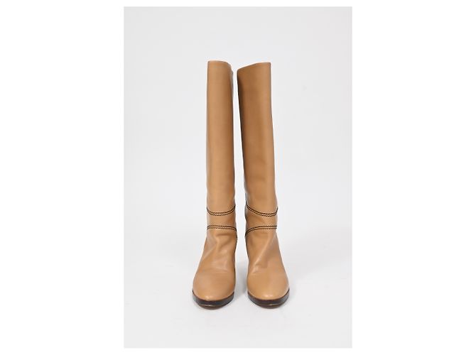 Chloé Knee-High Riding Heeled Boots in Brown Leather - view 9