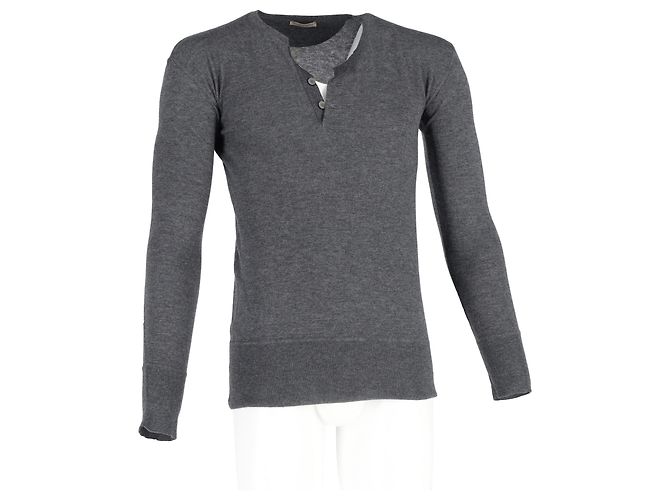 Thom Browne Bottega Veneta halbknopf Pullover aus grauer Wolle - Ansicht 4