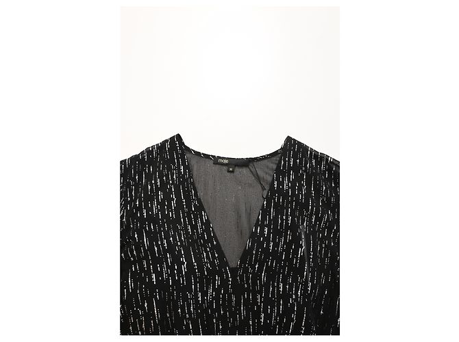 Maje Route Midikleid mit langen metallischen Ärmeln aus schwarzem Polyester - Ansicht 10