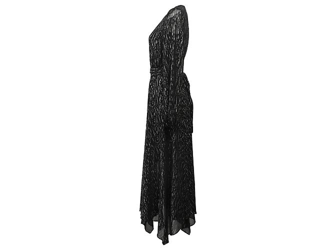 Maje Route Midikleid mit langen metallischen Ärmeln aus schwarzem Polyester - Ansicht 2