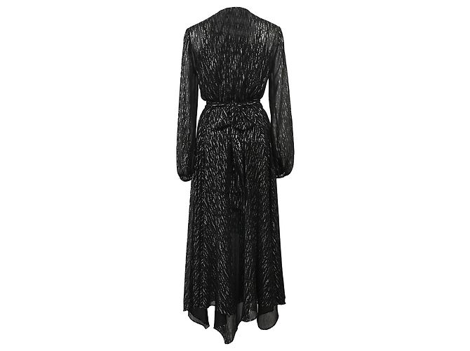 Maje Route Midikleid mit langen metallischen Ärmeln aus schwarzem Polyester - Ansicht 3