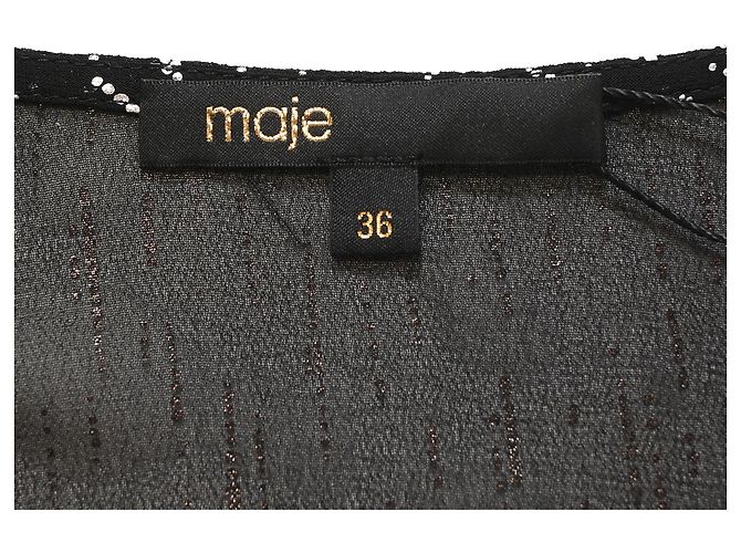Maje Route Midikleid mit langen metallischen Ärmeln aus schwarzem Polyester - Ansicht 4