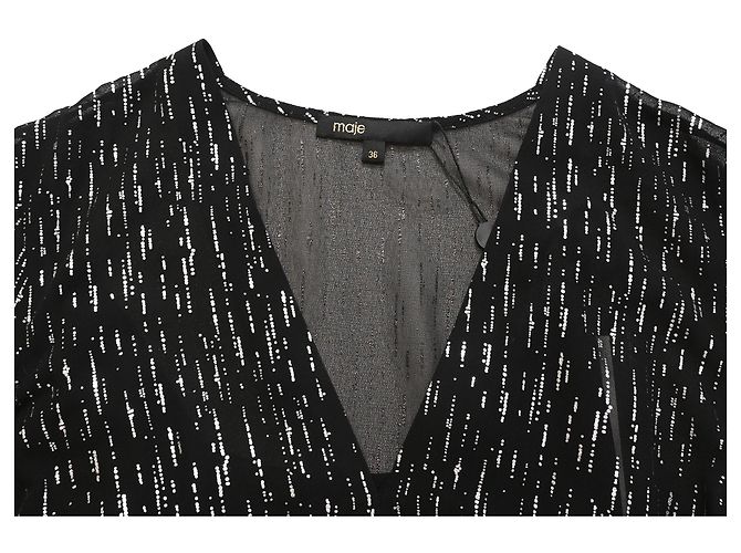Maje Route Midikleid mit langen metallischen Ärmeln aus schwarzem Polyester - Ansicht 5