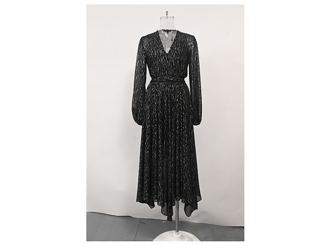 Maje Route Midikleid mit langen metallischen Ärmeln aus schwarzem Polyester - Ansicht 6