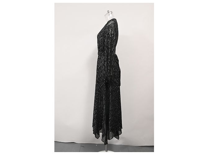 Maje Route Midikleid mit langen metallischen Ärmeln aus schwarzem Polyester - Ansicht 7