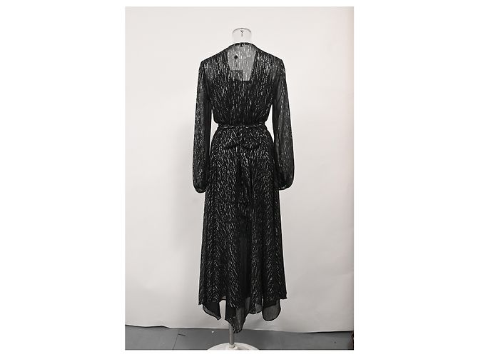 Maje Route Midikleid mit langen metallischen Ärmeln aus schwarzem Polyester - Ansicht 8