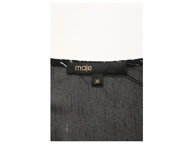 Maje Route Midikleid mit langen metallischen Ärmeln aus schwarzem Polyester - Ansicht 9