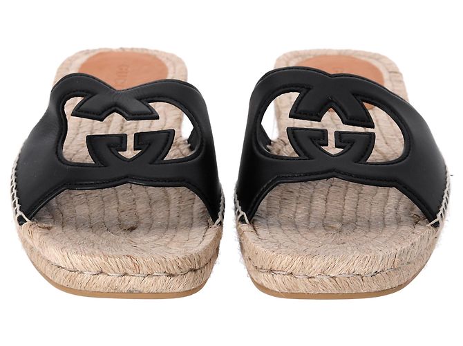 Espadrillas Gucci Interlocking G in pelle nera - vista 12