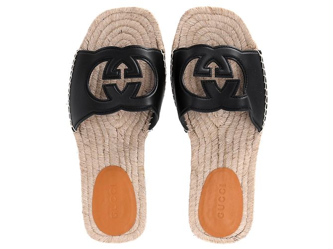 Espadrillas Gucci Interlocking G in pelle nera - vista 5
