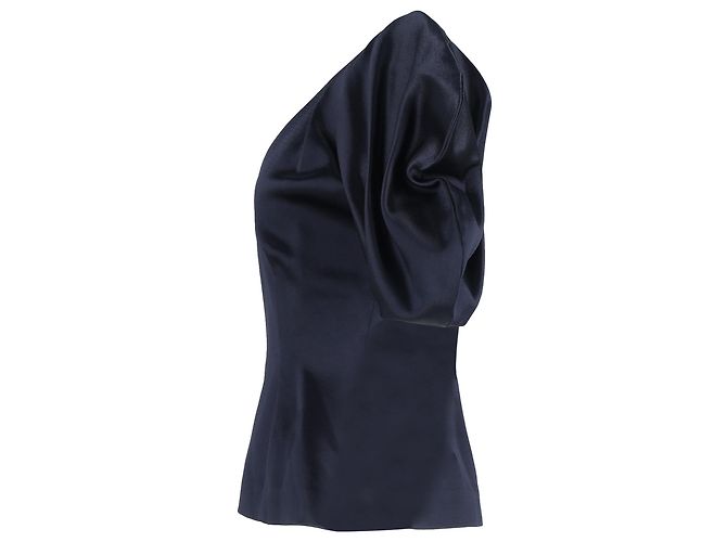 Blusa in satin blu navy con maniche a sbuffo e scollo a V di Jacquemus - vista 2