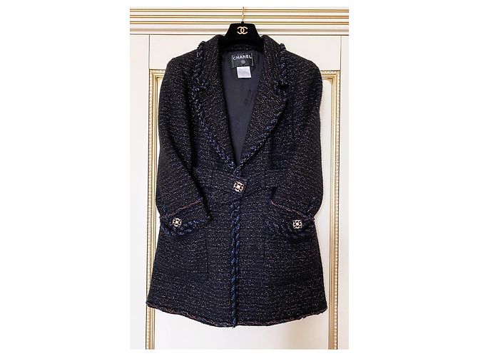 Chanel Tweed-Jacke mit Gripoix-Buttons Paris / Monaco Marineblau - Ansicht 2