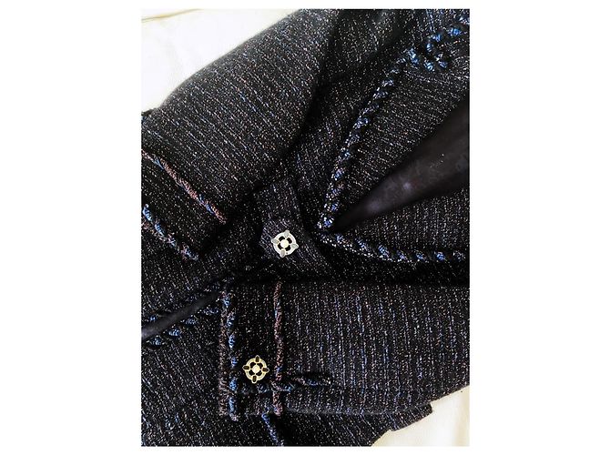 Chanel Tweed-Jacke mit Gripoix-Buttons Paris / Monaco Marineblau - Ansicht 3