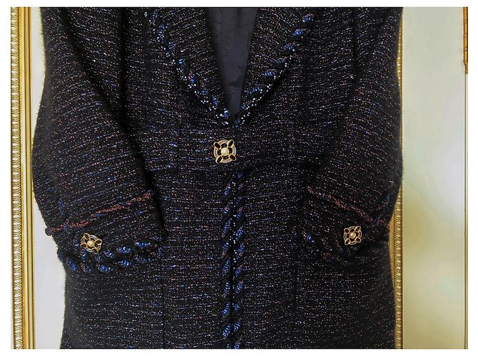 Chanel Tweed-Jacke mit Gripoix-Buttons Paris / Monaco Marineblau - Ansicht 4