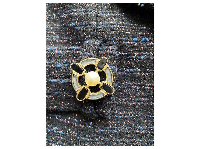 Chanel Tweed-Jacke mit Gripoix-Buttons Paris / Monaco Marineblau - Ansicht 7