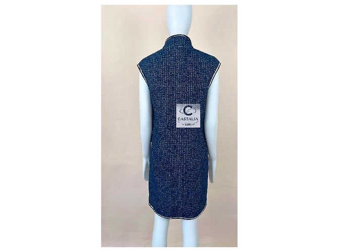 Chanel Nuevo chaleco de tweed iridiscente con botones CC Azul marino - vista 10