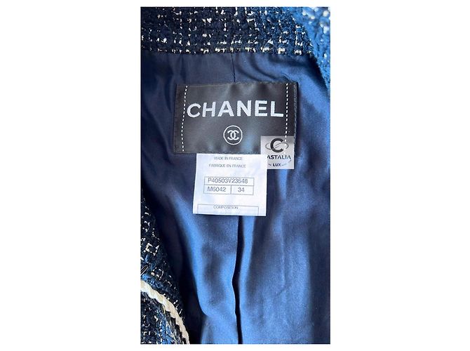 Chanel Nuevo chaleco de tweed iridiscente con botones CC Azul marino - vista 11