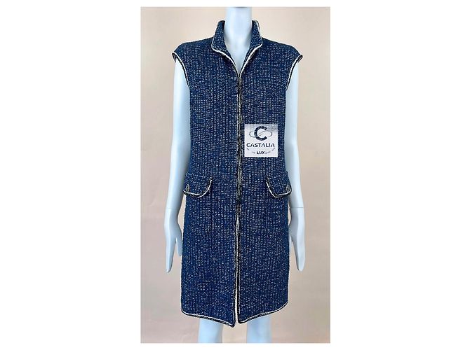Chanel Nuevo chaleco de tweed iridiscente con botones CC Azul marino - vista 4