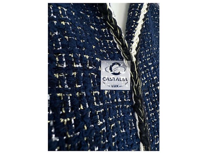 Chanel Nuevo chaleco de tweed iridiscente con botones CC Azul marino - vista 6