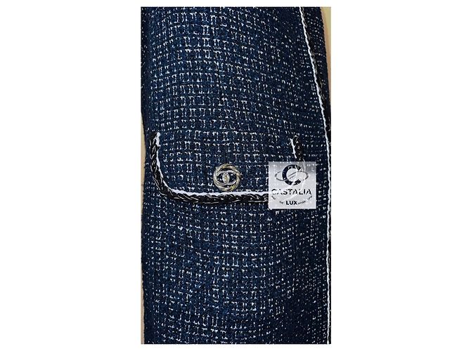 Chanel Nuevo chaleco de tweed iridiscente con botones CC Azul marino - vista 7