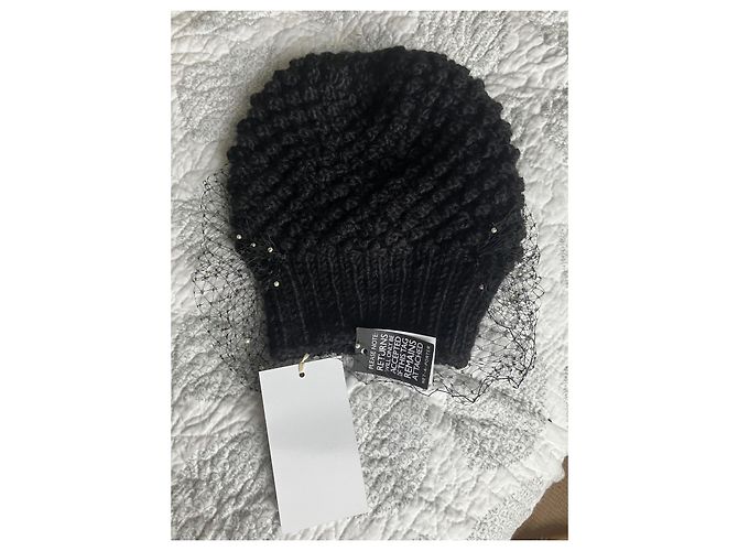 Berretto Jennifer Behr in lana di alpaca nero con velo e perle - vista 2