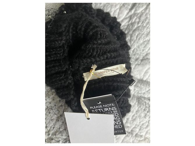 Berretto Jennifer Behr in lana di alpaca nero con velo e perle - vista 3