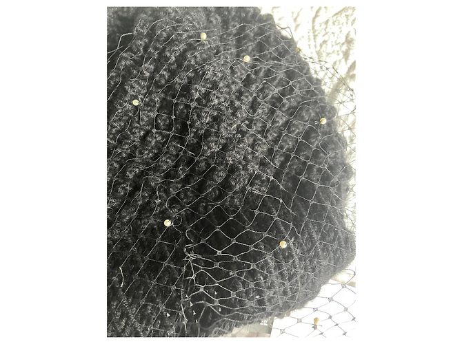 Berretto Jennifer Behr in lana di alpaca nero con velo e perle - vista 4