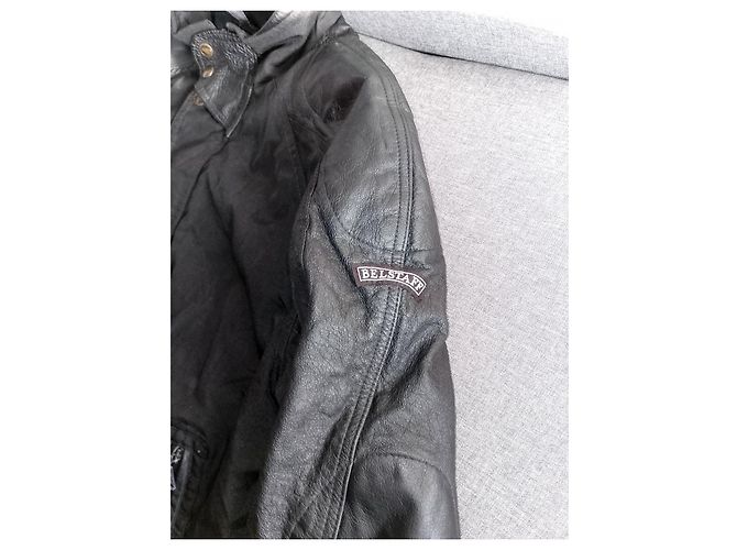 Belstaff Aquatex Lederbesatz Nylon Motorrad Biker Jacke, Größe L Schwarz - Ansicht 4