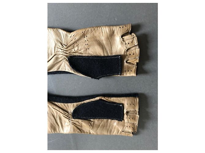 Lange zweifarbige Handschuhe oder Fäustlinge aus Leder + Wolle Gr. 7 Chanel Schwarz Beige - Ansicht 16