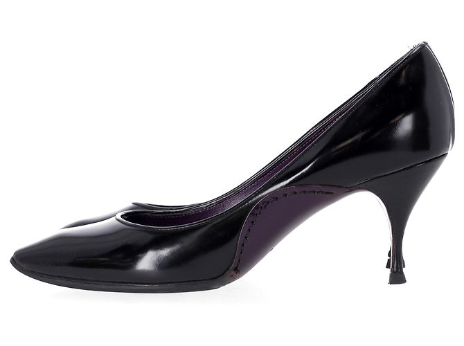 Céline Zapatos de tacón kitten de punta almendrada en cuero negro Celine - vista 2