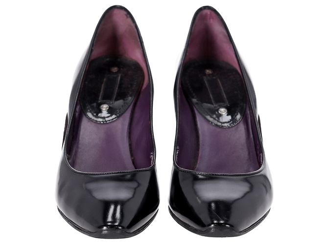 Céline Zapatos de tacón kitten de punta almendrada en cuero negro Celine - vista 3