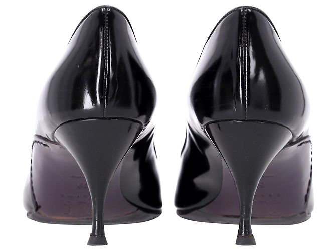 Céline Zapatos de tacón kitten de punta almendrada en cuero negro Celine - vista 4
