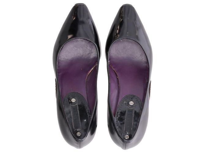 Céline Zapatos de tacón kitten de punta almendrada en cuero negro Celine - vista 5