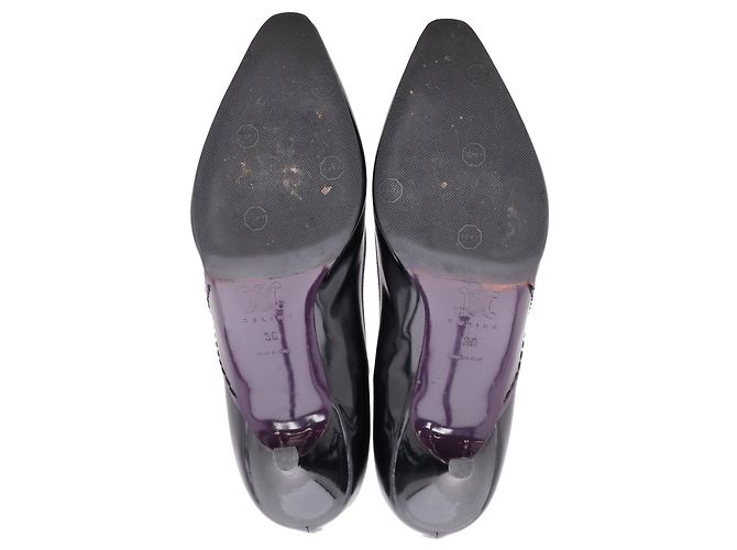 Céline Zapatos de tacón kitten de punta almendrada en cuero negro Celine - vista 6