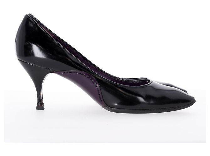 Céline Zapatos de tacón kitten de punta almendrada en cuero negro Celine - vista 8