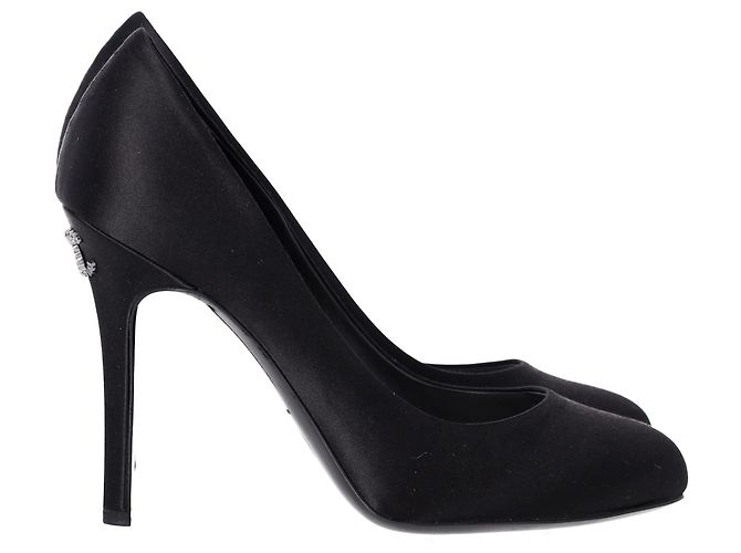 Timeless Pumps Chanel con logo sul retro in raso nero - vista 9